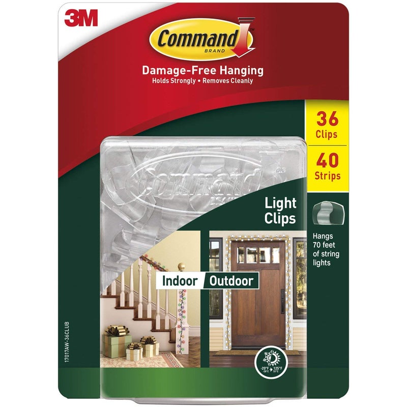 Command Indoor/Outdoor 36 Plastic Light Clips and 40 Strips - Clear - Image 1